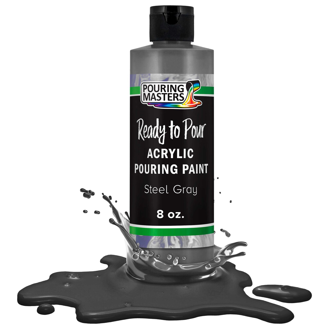 Pouring Masters Steel Gray Ready to Pour Acrylic Pouring Paint - Premium 8-Ounce Pre-Mixed Fluid Acrylic Paint - Fluid Art Supplies for Canvas, Wood, Paper, Tile & Rocks
